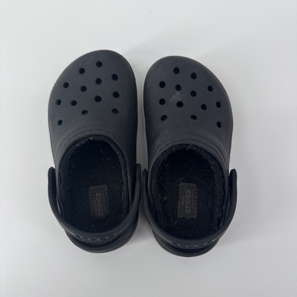 Crocs Black Lined Clogs Kids size 10 10c Fall Winter School GUC